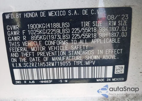 2024 Honda Hr-V Sport из США, поврежденный, VIN 3CZRZ1H53RM719055